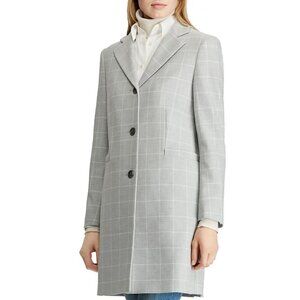 NWT Lauren Ralph Lauren Women's Gray Plaid Gingham Crepe Reefer Coat - Size S